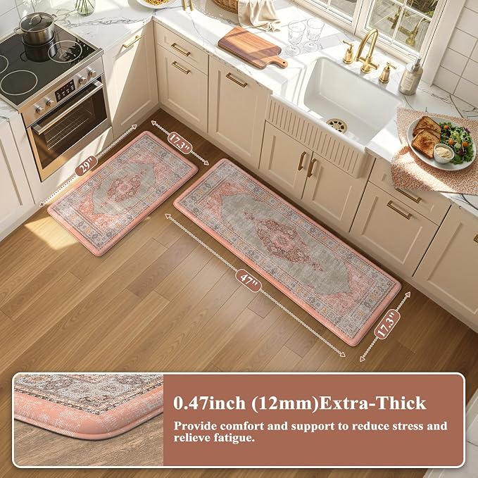 Collive Boho Kitchen Mats for Floor Cushioned, Anti Fatigue Waterproof Kitchen - Image 2