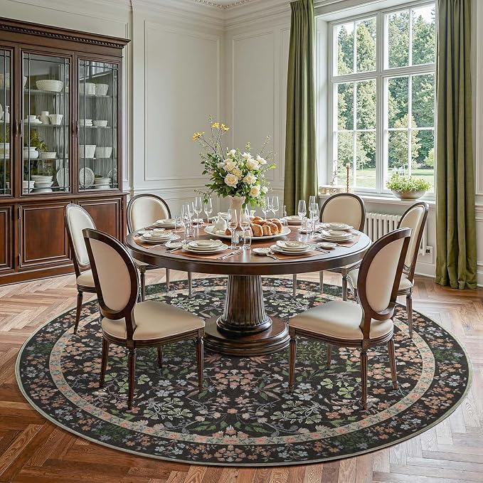 jinchan Zenith Round Rug 8ft Area Rug Soft 8'Round Vintage Floral Rug Non-Slip by JINCHAN