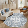 5ft Round Area Rug: Washable Vintage Neutral Soft Non Slip Thin Large Floor by MICGEEK