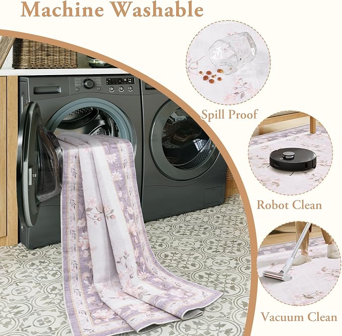 LIVEBOX Floral Washable Rug 2x3, Lavender Bathroom Rugs Non Slip Soft Bedroom - Image 5