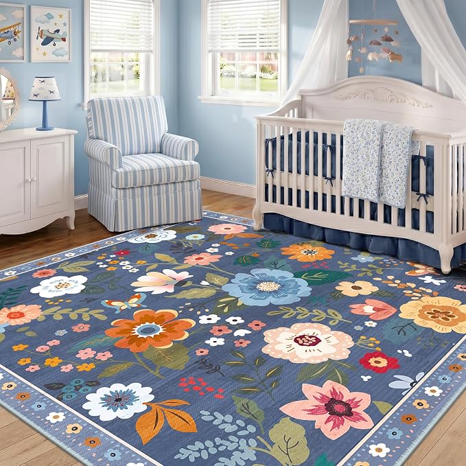 RELEANY Floral Square 5ft Area Rugs Washable Print Boho Cute Carpet Non Slip - Image 9