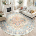 RELEANY Area Rugs Round 8ft Washable Non-Slip, Floral Vintage Distress by RELEANY