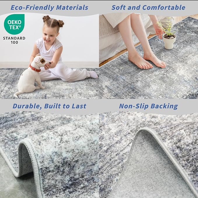 2x8 Washable Non-Slip Hallway Runner Rug – Modern Coastal Abstract Neutral - Image 4