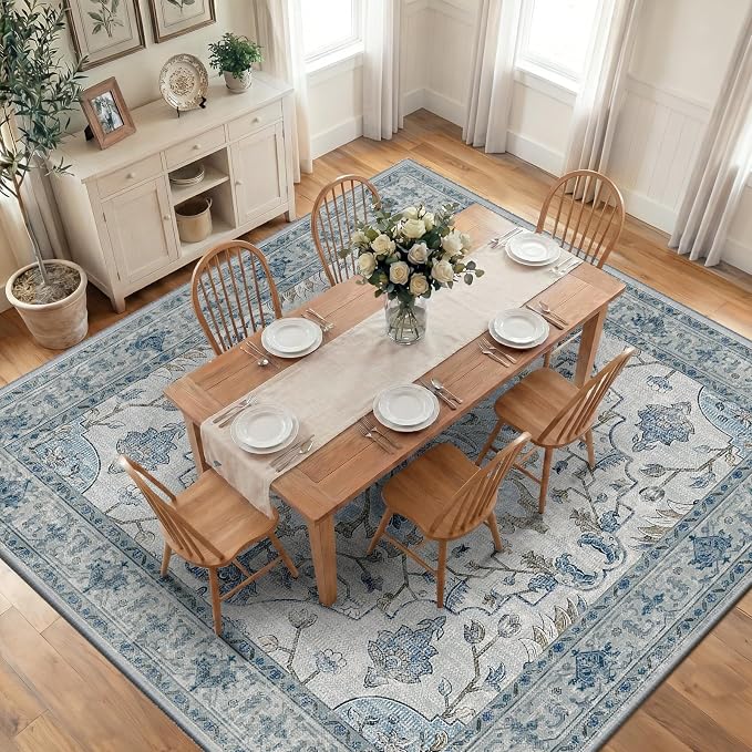 RELEANY Area Rugs Square 10ft Washable Non-Slip, Floral Vintage Distress by RELEANY