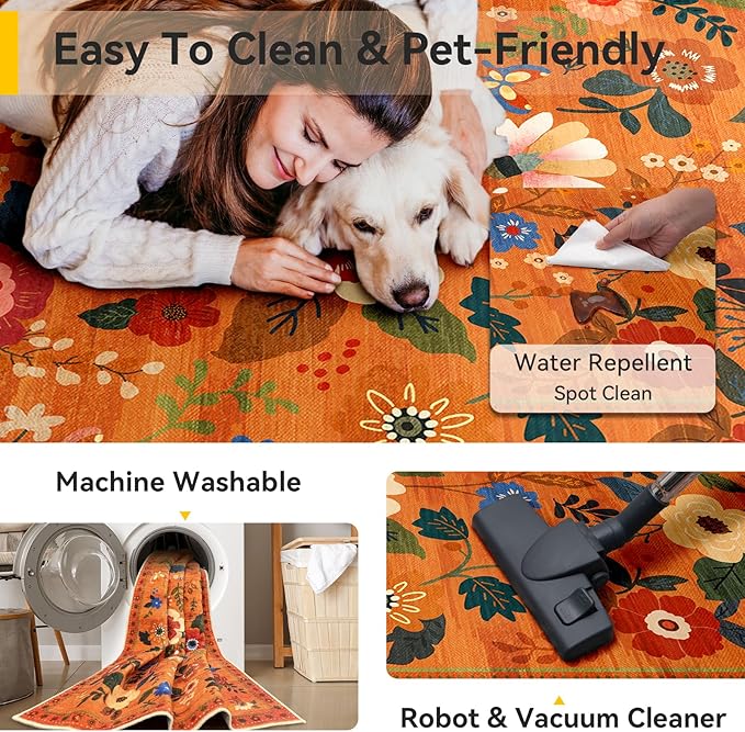 RELEANY Floral 2x3 Area Rugs Washable Print Boho Cute Carpet Non Slip Flower - Image 5