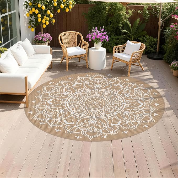 Pauwer Waterproof Outdoor Rug 8ft, Reversible Plastic Straw Patio Camping Rug by Pauwer