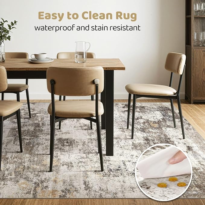 6x9 Area Rug Living Room: Washable Large Abstract Neutral Modern Soft Rugs - Image 6