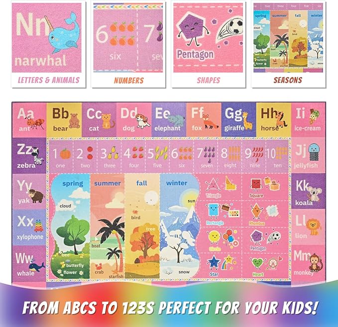 Macgace ABC Kids Rug for Playroom, 3x5 Pink Purple Washable Classroom Area Rugs - Image 8