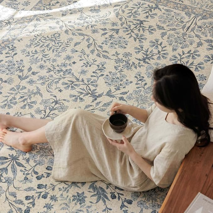 jinchan Zenith Floral 8x10 Area Rug Soft Low-Pile Living Room Rug Machine - Image 2
