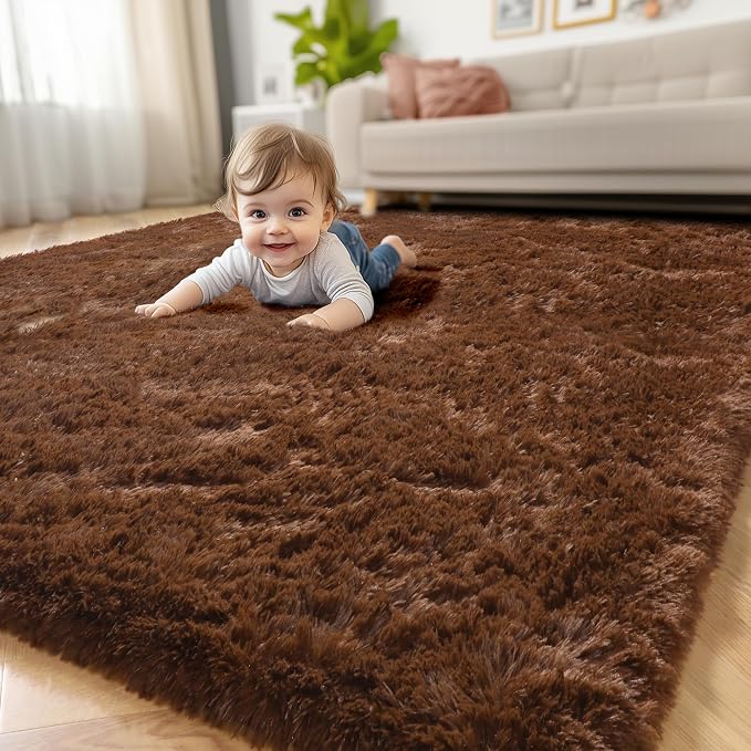 Amdrebio Dark Brown Area Rugs for Bedroom Living Room, 5x7 Fluffy Shaggy Plush - Image 6
