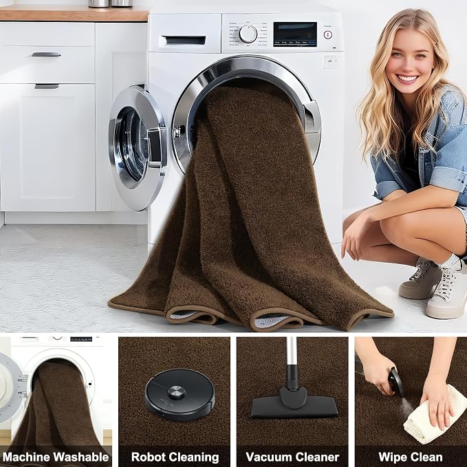 4x6 Feet Brown Area Rugs for Bedroom, Indoor Washable Memory Foam Rug for - Image 5