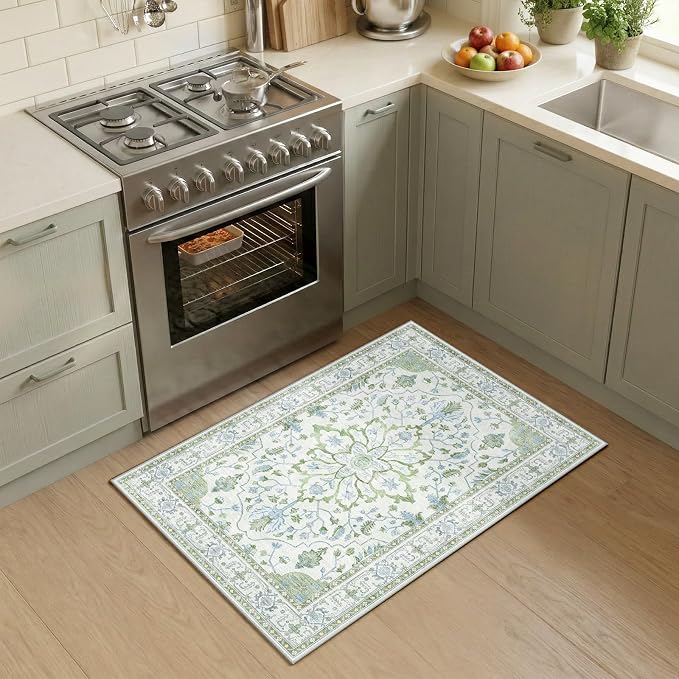 RELEANY Area Rugs Small 2'x4' Washable Non-Slip, Floral Vintage Distress by RELEANY