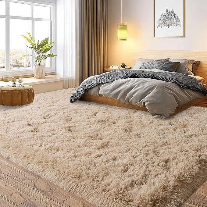 qulint Large Area Rug for Living Room 10x14, Soft Fluffy Tan Area Rug for - Image 2