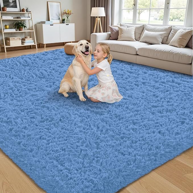 8x10 Area Rug for Living Room:Ultra Soft Fluffy Shag Navy Blue Rugs, Large - Image 4