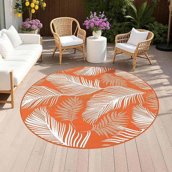 Pauwer Waterproof Outdoor Rug 6ft, Reversible Plastic Straw Patio Camping Rug by Pauwer