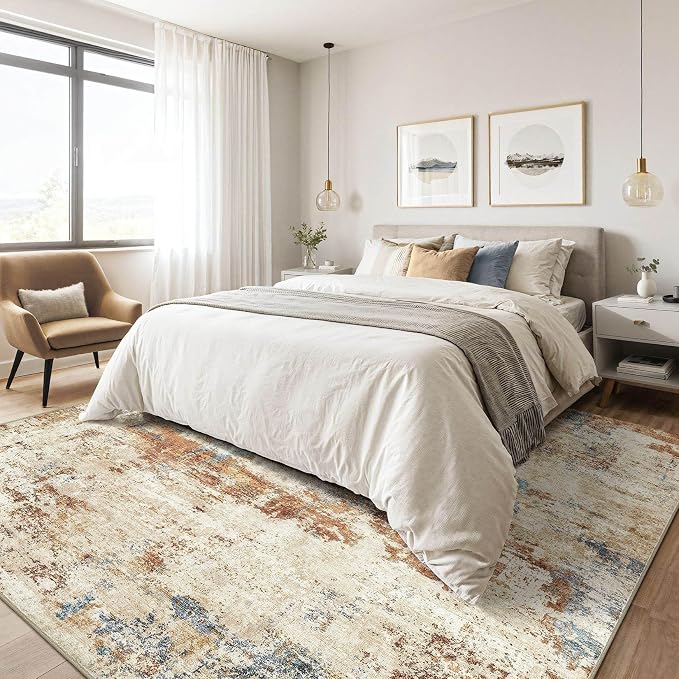 5x8 Area Rug Washable Rug: Large Abstract Modern Soft Stain Resistant Indoor - Image 4