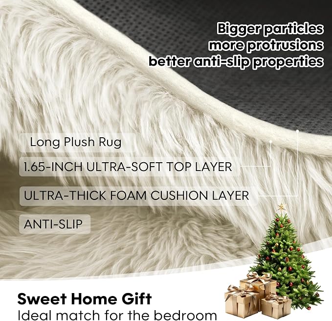 8x10 Area Rugs Living Room, Cream White Large Plush Fluffy Bedroom Carpet - Image 6