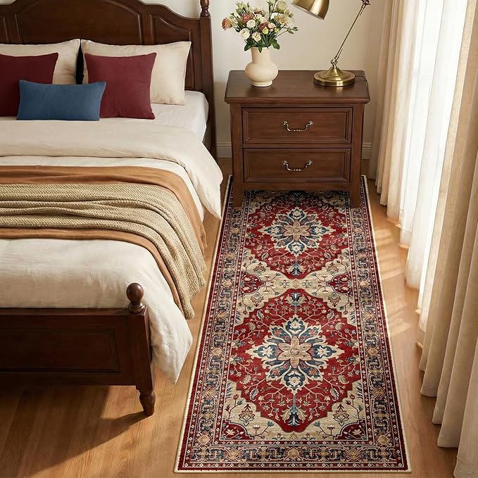 RELEANY Area Rugs Runner 2'x5' Washable Non-Slip, Floral Vintage Distress - Image 2