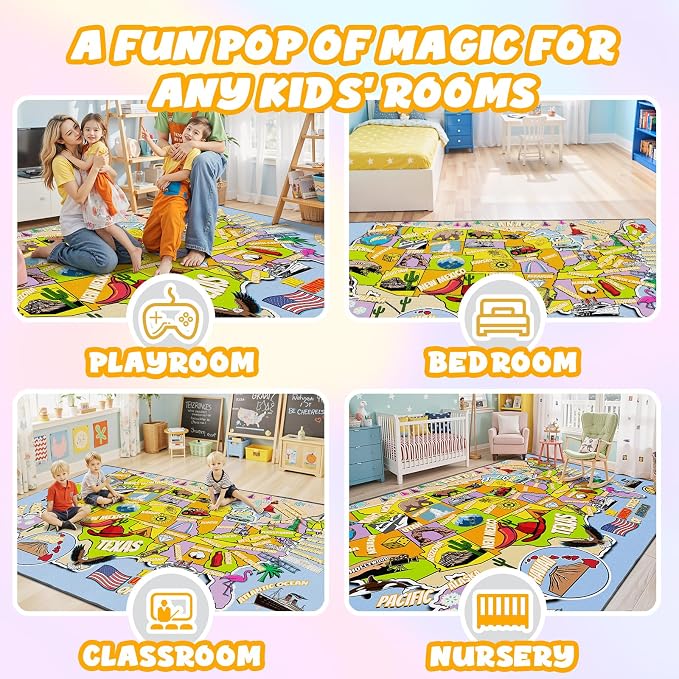 Educational USA Map Area Rug 5x7, Playroom Bedroom Classroom Rug - Image 5