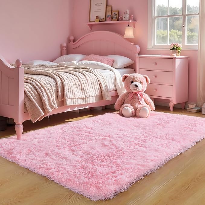 KCHOWUA Pink Fluffy Area Rug for Girls' Bedroom, Large Soft Furry Carpet for - Image 7