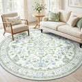 RELEANY Area Rugs Round 6ft Washable Non-Slip, Floral Vintage Distress by RELEANY