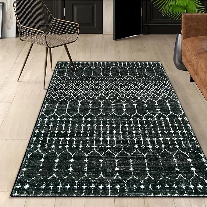 Lahome Moroccan Black Area Rug for Living Room 3x5 Non-Slip Washable Stain by Lahome