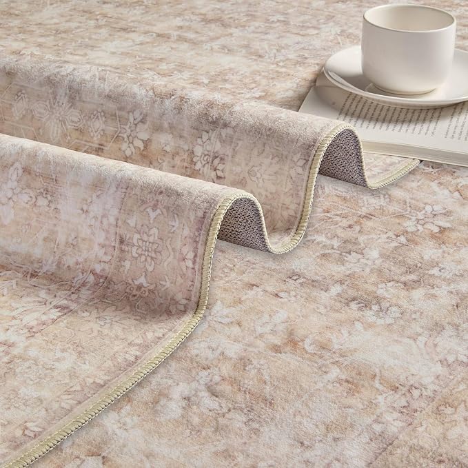 Latte&Fog 4x6 Beige Rugs for Living Room, Vintage Washable Area Rug for Bedroom - Image 8