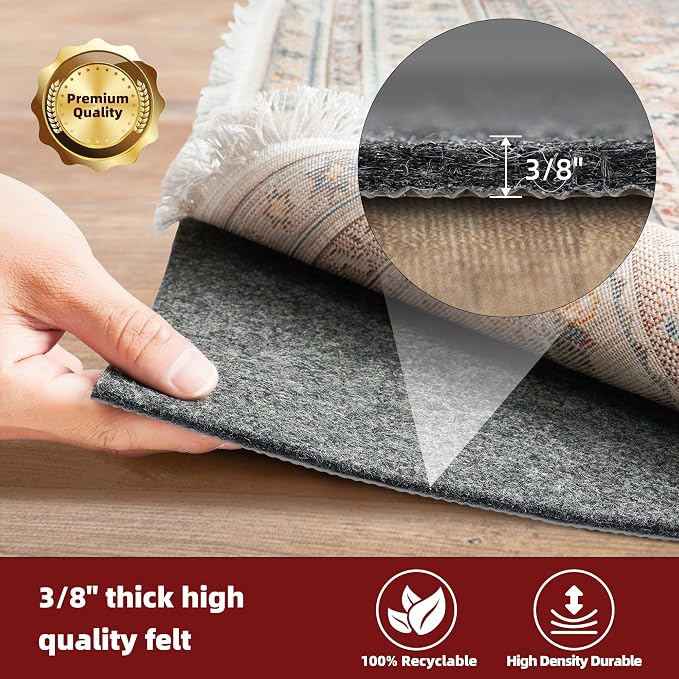 BAGAIL Felt and Natural Rubber Backing Rug Pads 3/8” Thick, 7.5 x 10 Ft Non - Image 3