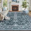 DCX Navy Blue 8x10 Area Rug, Machine Washable Non Slip Stain Resistant Soft by DCXWashableRug