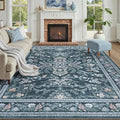 DCX Navy Blue 9x12 Area Rug, Machine Washable Non Slip Stain Resistant Soft by DCXWashableRug