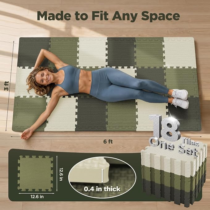 AIRHOP 18 PCS Gym Floor Mat, EVA Foam Puzzle Gym Mat, High-Density Interlocking - Image 2