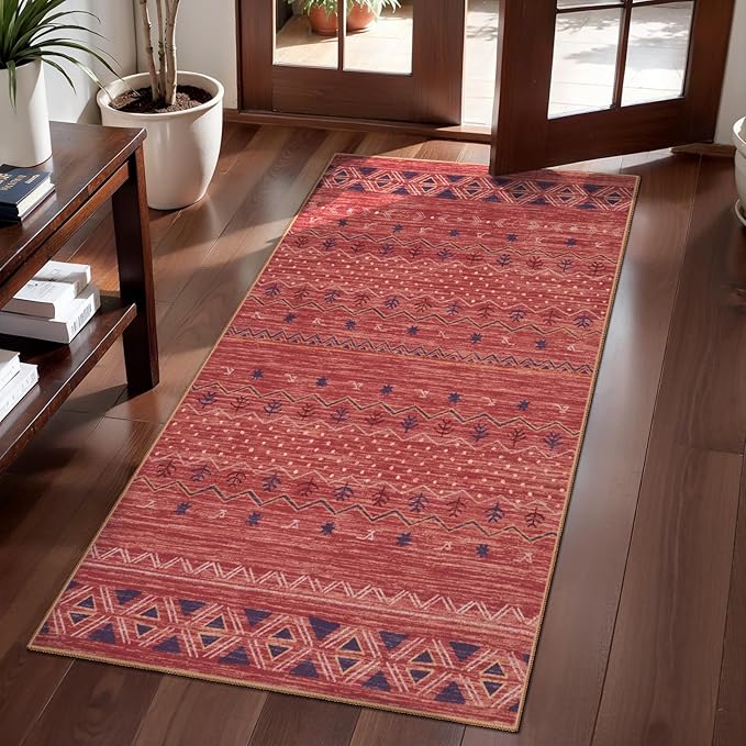 SERISSA 2x4 Rugs for Entryway, Washable Non-Slip Kitchen Runner Rug Small Red by SERISSAHomeDecorCollection