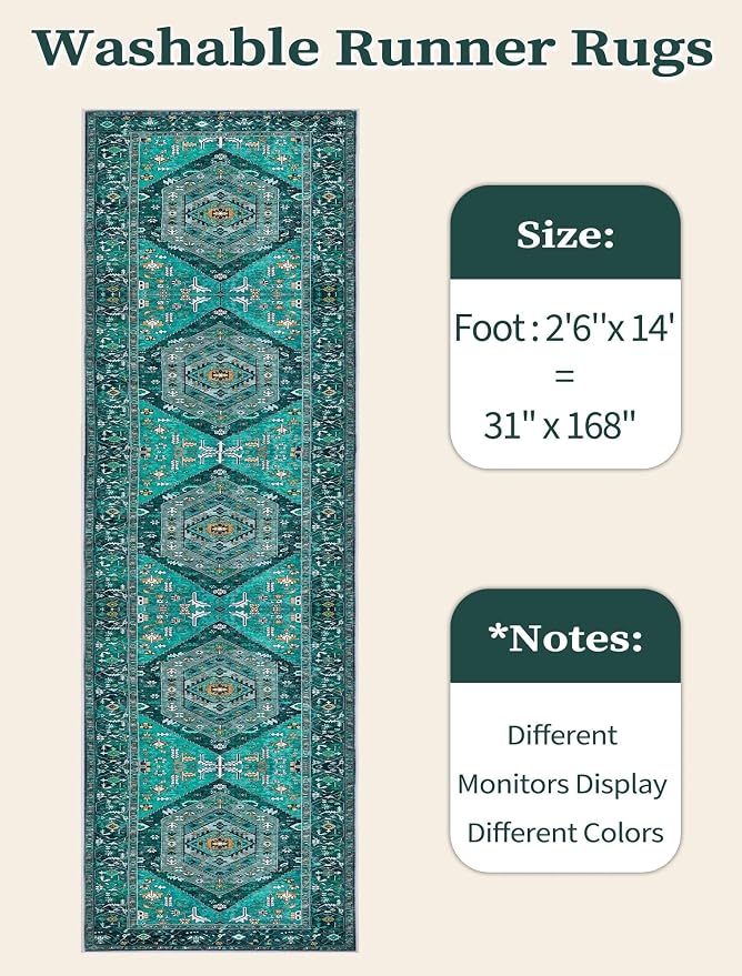 SERISSA Runner Rug for Hallways, Extra Long Boho Rug Ultra Soft Vintage Teal - Image 6