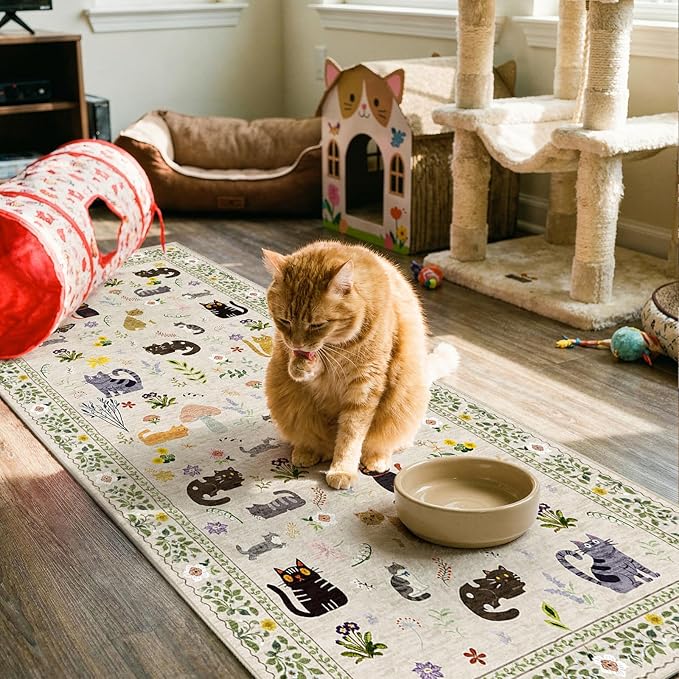 2x5 Washable Rug Runner, Non Slip Low Pile Hallway Cat Runner Rug, Stain by Puino