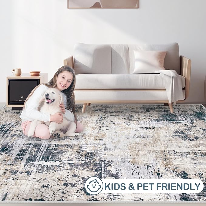 Area Rugs 6x9 Living Room: Washable Rug Modern Abstract Large Rugs Soft Non - Image 7
