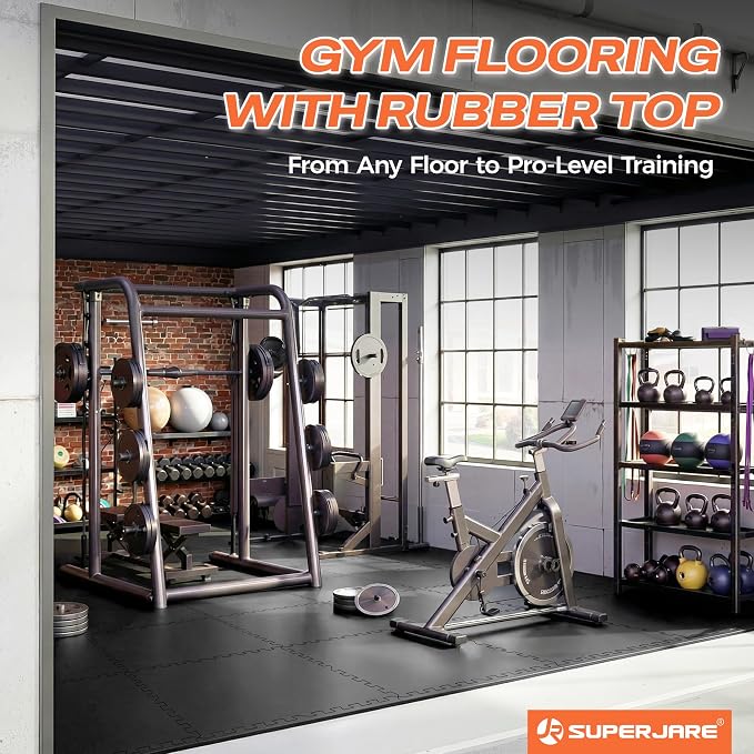 SUPERJARE 0.56'' Thick 12 Pcs 48 Sq Ft Rubber Top Exercise Equipment Mats - Image 8