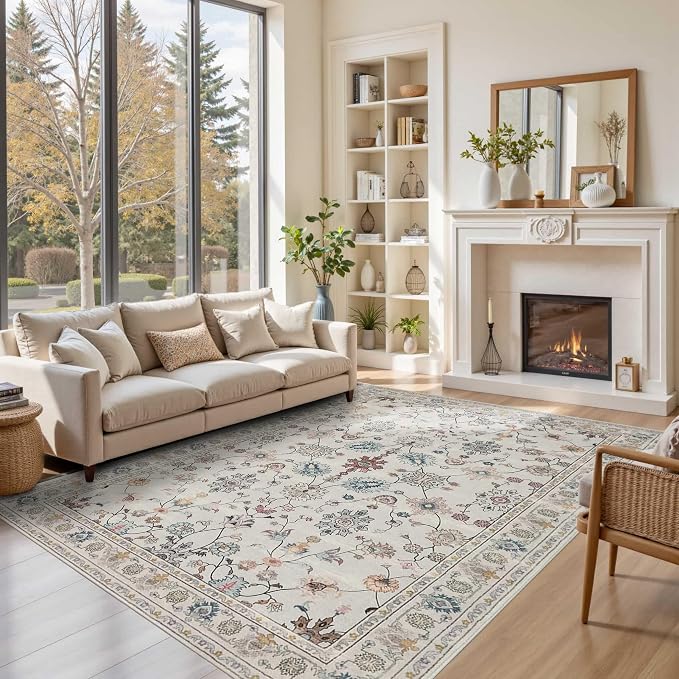 Rugxara Floral Rug for Living Room Bedroom, 6x9 Washable Rug, Vintage Boho Area by Rugxara