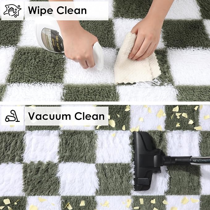 KICMOR Rugs for Living Room 5x8 Olive Green and White, Large Fluffy Soft Plush - Image 4