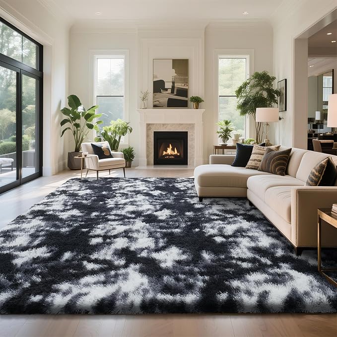 yongyangjuxin Fluffy Rug Shag Area Rug, Mottling Black 9x12 Area Rugs by Yongyangjuxi