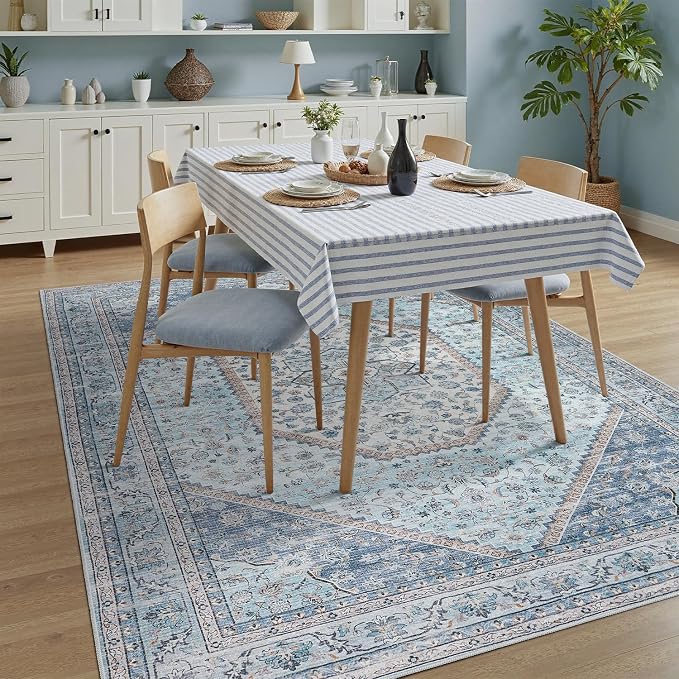 DCX Machine Washable Blue and Beige Area Rug 4x6, Non Slip Stain Resistant - Image 3