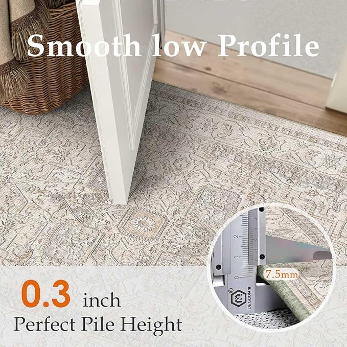2x5 Washable Vintage Runner Rug Beige Oriental Hallway Kitchen Throw Rug - Image 5