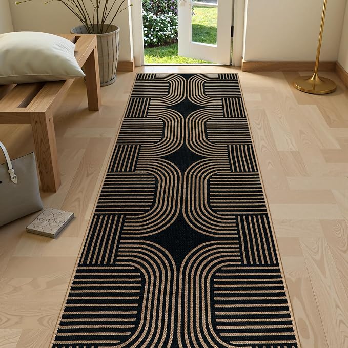 Lahome Enfys Modern Geometric Black Runner Rug, 2x8 Indoor Outdoor Hallway by Lahome