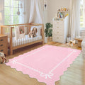 GarveeHome Scalloped Bow Rug for Living Room, Solid Pink Rug for Dorm, Washable by GarveeHome