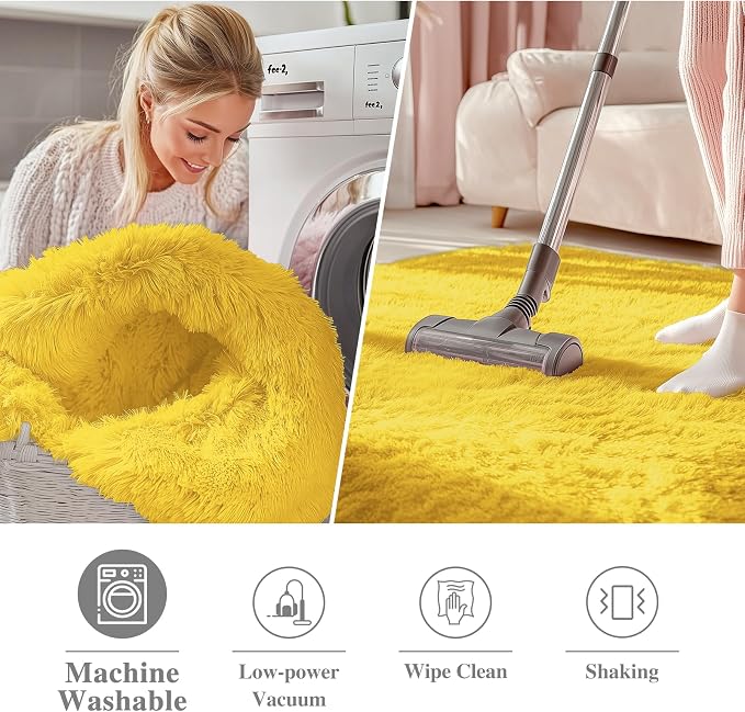 OLANLY Yellow Round Rugs for Bedroom - Image 2