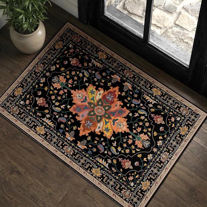 RELEANY Area Rugs Small 2'x3' Washable Non-Slip, Floral Vintage Distress by RELEANY