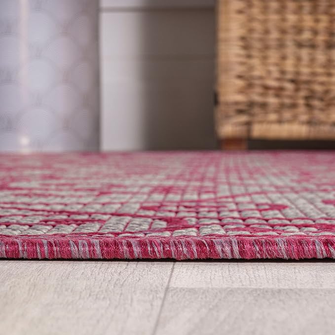 JONATHAN Y Vintage Filigree Indoor Outdoor Area Rug 4X6 Light Gray/Fuchsia - Image 6
