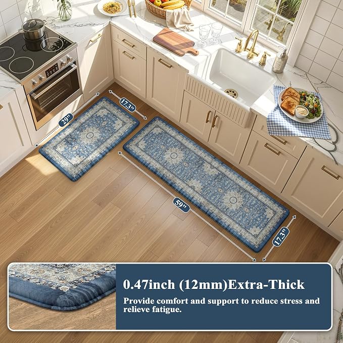 Collive Boho Kitchen Mat, Cushioned Anti Fatigue Kitchen Rug Set 2 Piece - Image 2