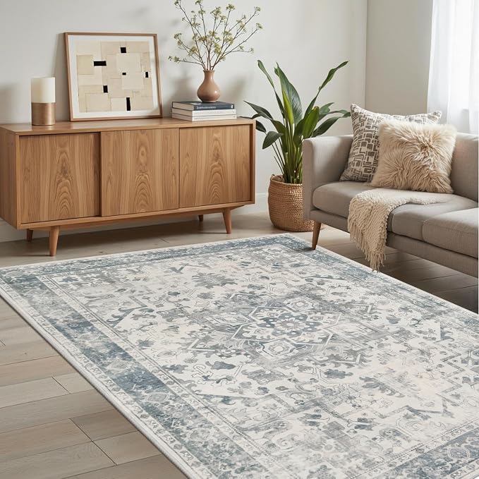 Rugxara Washable Area Rug for Living Room, Neutral Vintage Boho Rugs for Office - Image 3