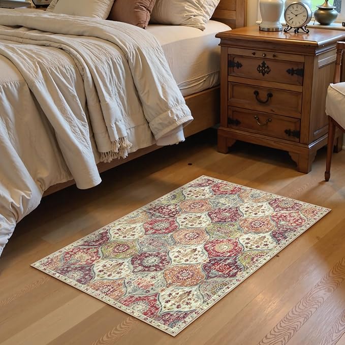 Lahome Moroccan Trellis Washable Orange Rug, 2x3 Entryway Rugs - Image 2
