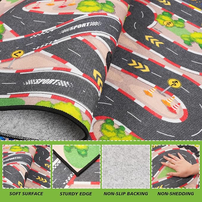 Kids Car Rug Play Mat, 5x7 ft Race Track Road Rug - Image 3